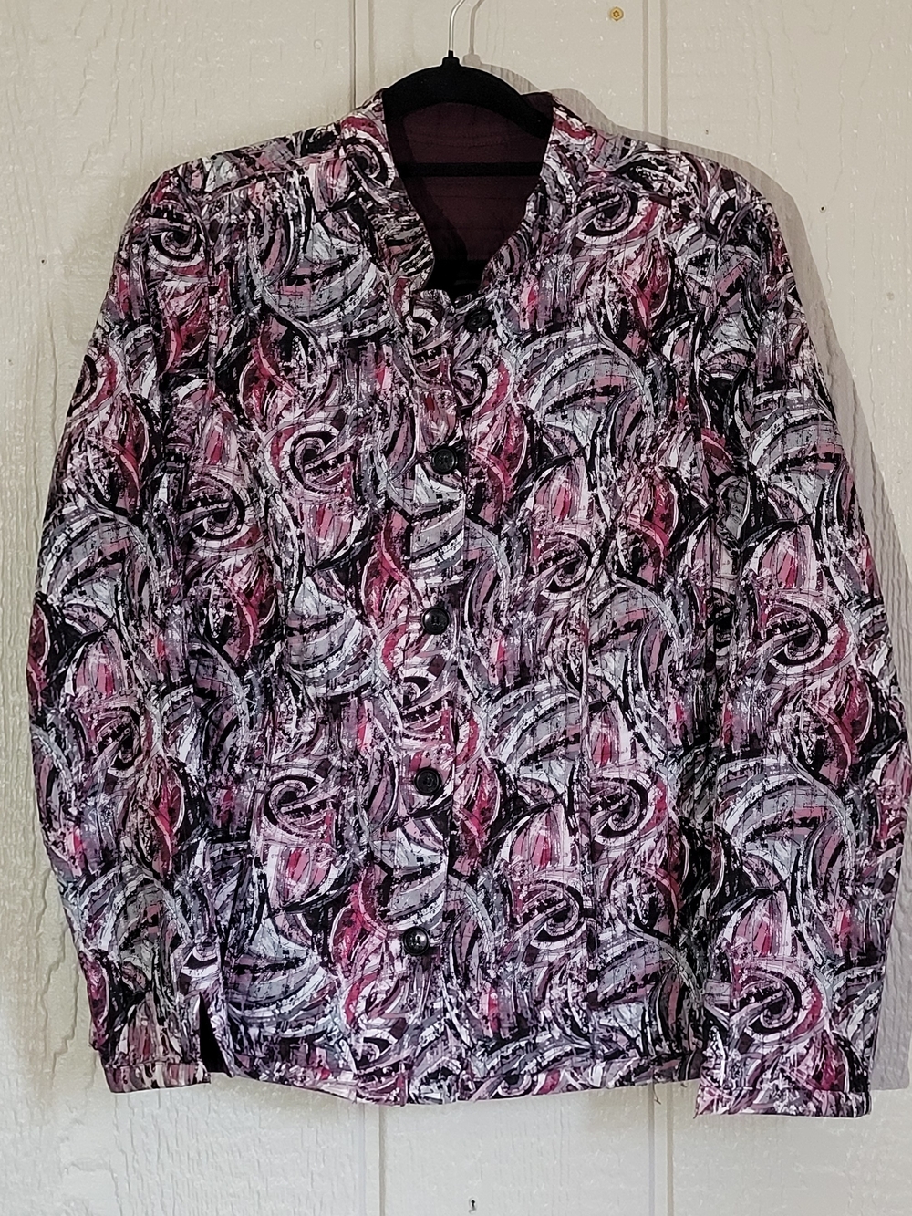 Stylish Abstract-Print Jacket - Burgundy, Black & White